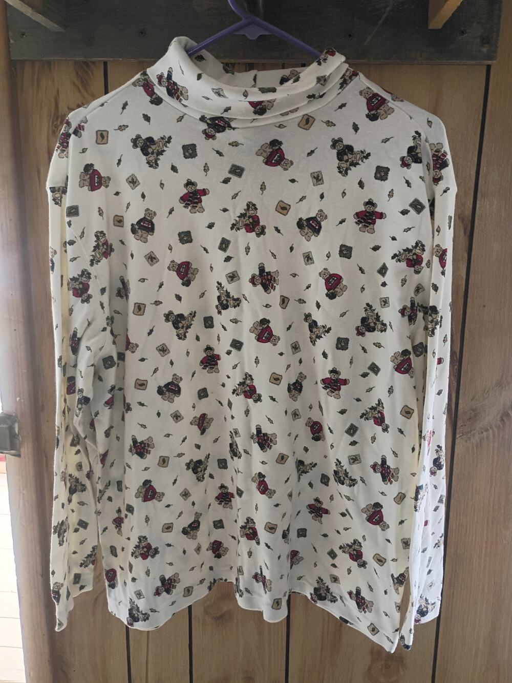 Vintage 90s Teddy Bear Fall Print Top 18 20W Plus Size Grandmacore Autumn